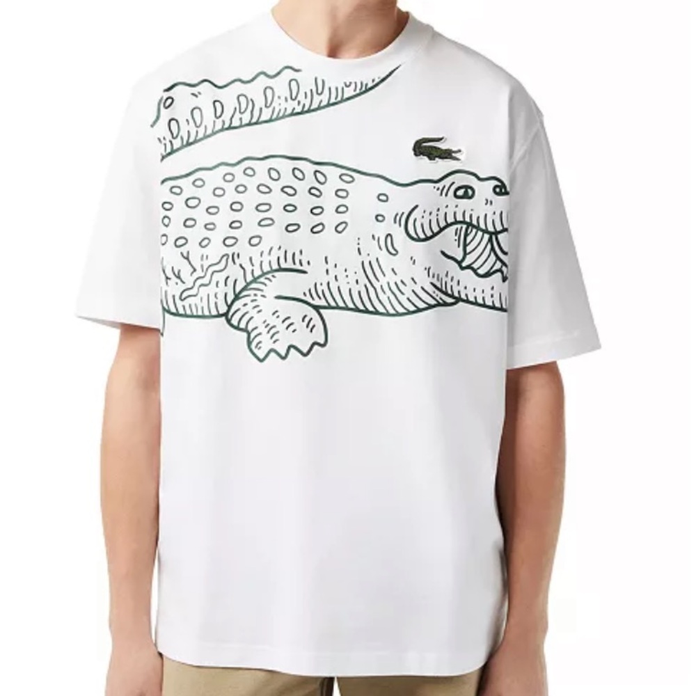 Lacoste White and Green Crocodile Graphic T-Shirt